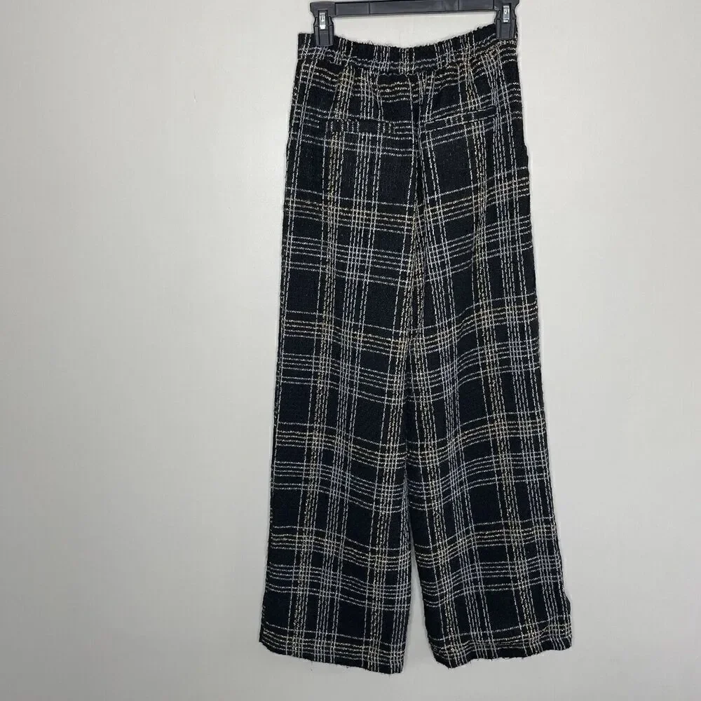 SLATE & WILLOW Pants Womens Small Black Tweed Wide Leg Trousers Plaid - Picture 8 of 15